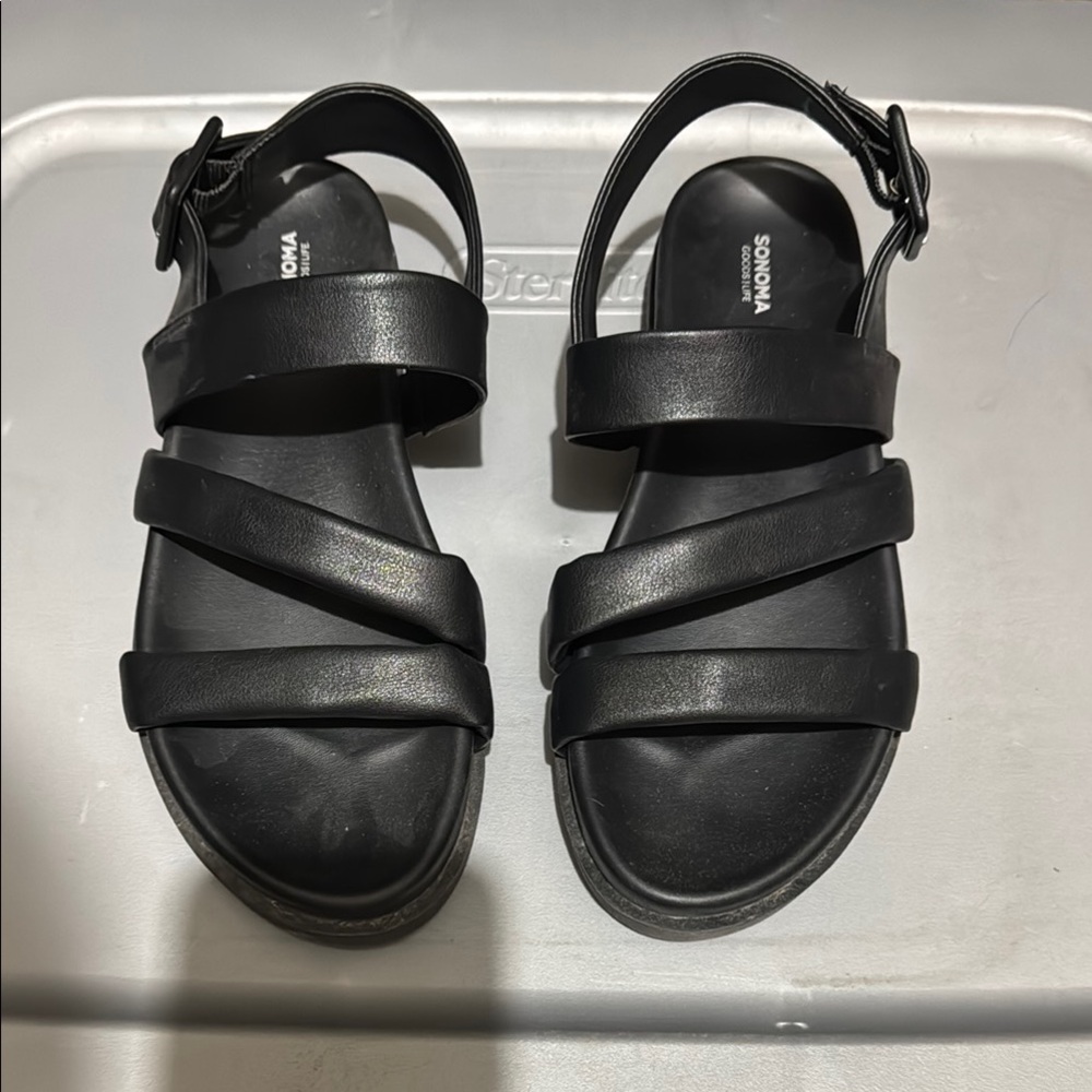 Cute Black Strappy Sandals - Size 8